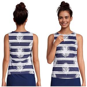 Land’s End high neck tankini top blue feather print soft foam cup bra Various